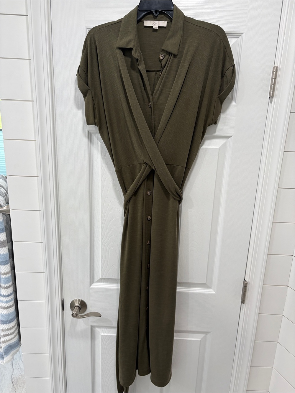 LOFT Olive Green Button-Front Maxi Dress